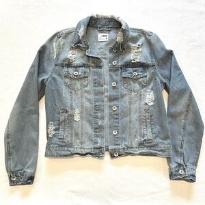 Ci Sono Lt Blue Distressed Denim Jean Jacket Boho Cabin-core Grunge Streetwear